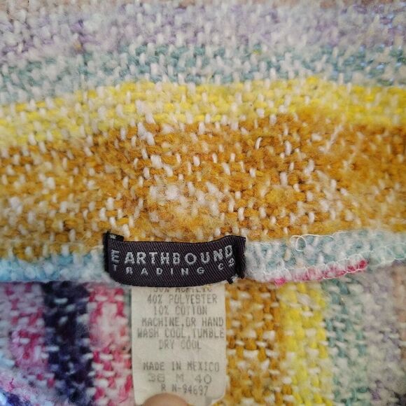 Earthbound Baja Hoodie Drug Rug Striped Pullover Women's Medium Boho Hippie - Picture 5 of 7